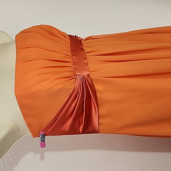 Expressions Dress Strapless Chiffon Overlay Maxi Orange Size 8 - Picture 6 of 17